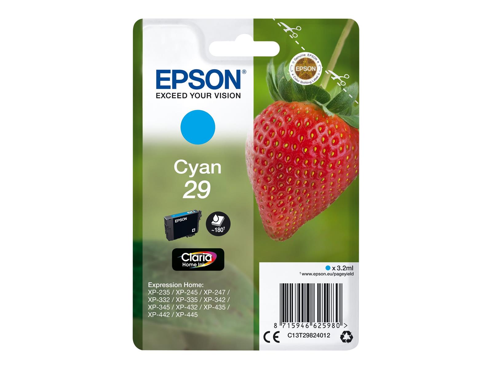 Epson Strawberry Singlepack Cyan 29 Claria Home Ink