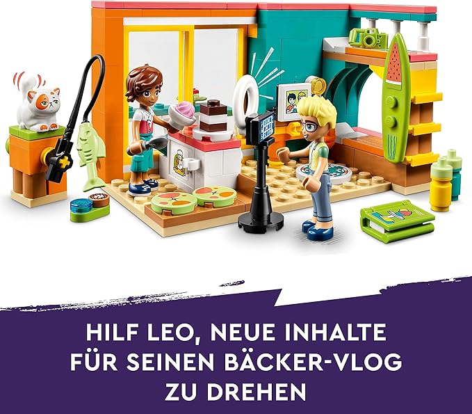 LEGO Friends Leos Zimmer Backen Spielset, Sammler Spielzeug für Mädchen sowie Jungen mit Olly Mini-Puppe und Kätzchen Churro, 2023 Serie Figuren, kleines Geschenk 41754