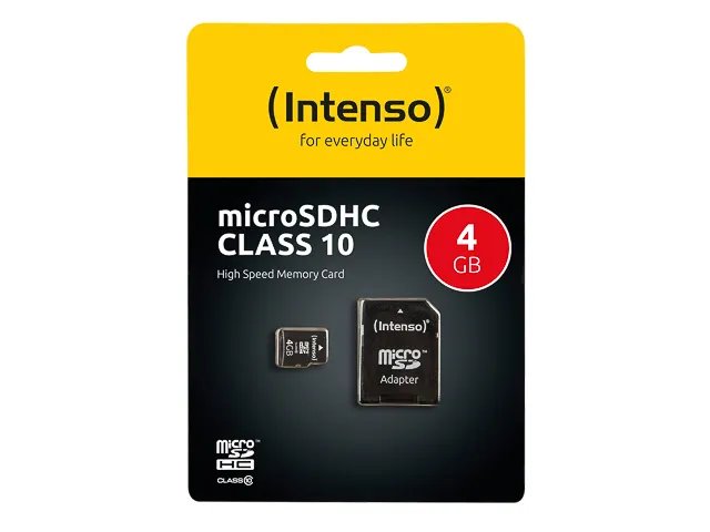 Intenso microSDHC Speicherkarte 4GB Class 10 + SD Adapter