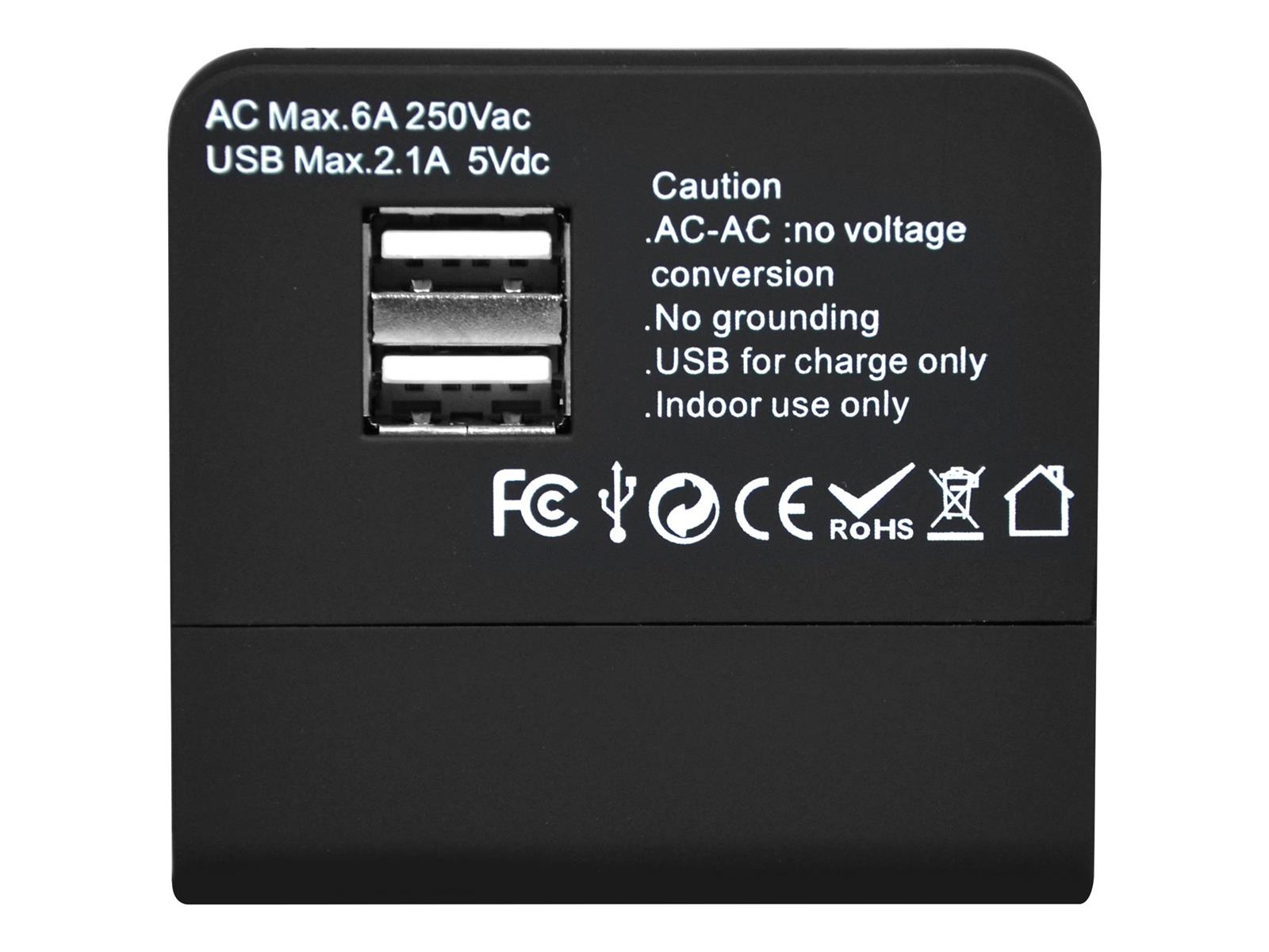 PORT Designs PORT World Travel Adapter - Netzteil - 2.1 A - 2 Ausgabeanschlussstellen (USB)