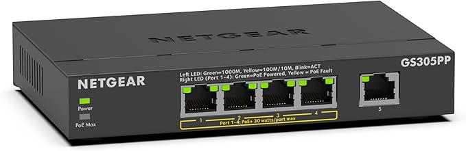 Netgear 300 Series GS305PP - Switch - SOHO - unmanaged - 5 x 10/100/1000 (4 PoE+)