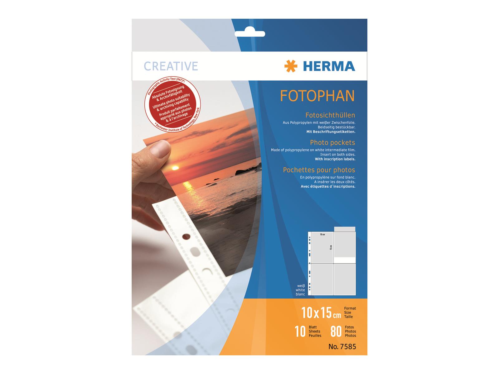 HERMA Fotosichthüllen 100 x 150 mm hoch weiß 10 Hüllen