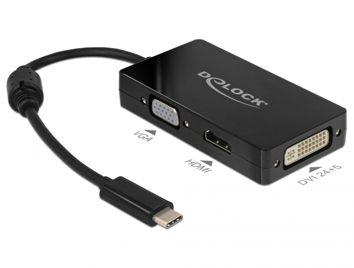 DELOCK Adapter USB-C > VGA/HDMI/DVI St/Bu schwarz