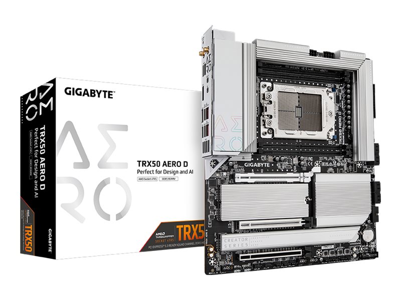 Gigabyte TRX50 AERO D - 1.0 - Motherboard - E-ATX - Socket sTR5 - AMD TRX50 Chipsatz - USB 3.2 Gen 1, USB 3.2 Gen 2, USB4, USB-C 3.2 Gen 2x2 - 10 Gigabit LAN, 2.5 Gigabit LAN, Bluetooth, Wi-Fi 7 - HD Audio (8-Kanal)