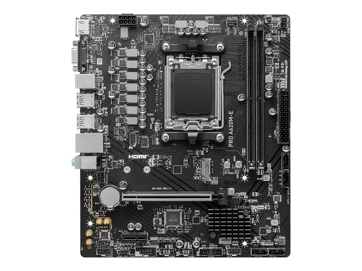 MSI PRO A620M-E - Motherboard - micro ATX - Socket AM5 - AMD A620 Chipsatz - USB 3.2 Gen 1 - Gigabit LAN - Onboard-Grafik (CPU erforderlich)