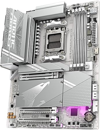 GIGABYTE X870 AORUS ELITE WIFI7 ICE Mainboard - Unterstützt AMD Ryzen 9000 CPUs, 16+2+2 Phasen Digitales VRM, bis zu 8200MHz DDR5 (OC), 3xPCIe 5.0 + 1xPCIe 4.0, Wi-Fi 7, 2.5GbE LAN, USB 4