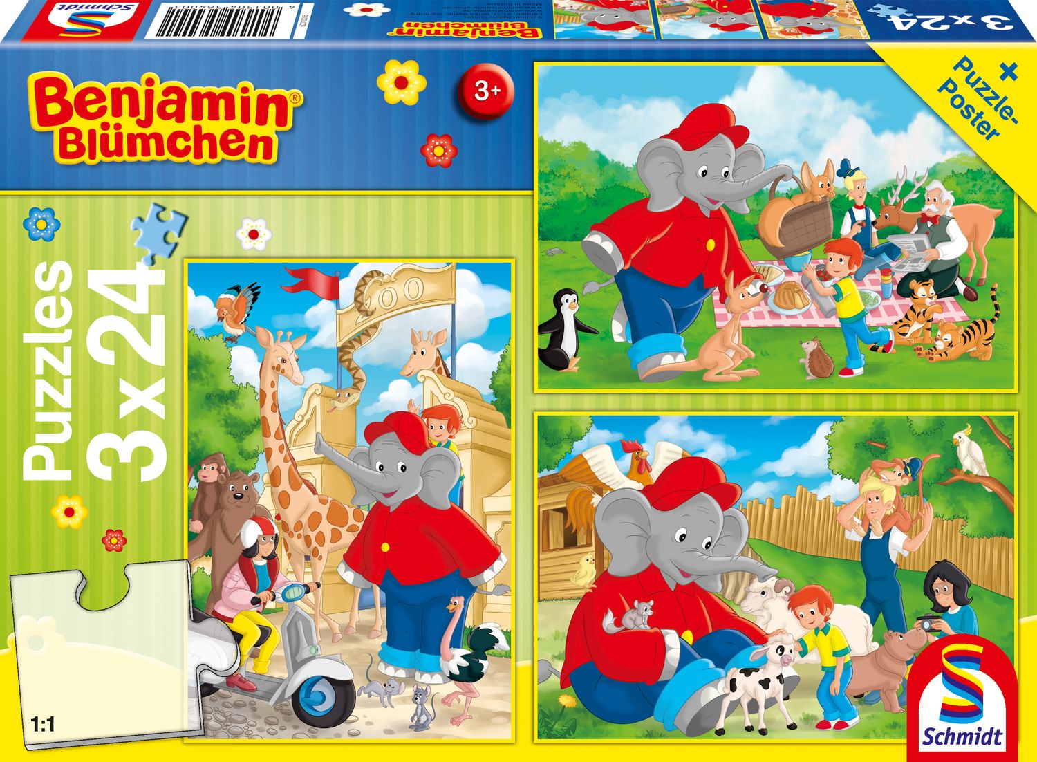 Benjamin Blümchen - Im Zoo, 3x24 Teile Puzzle