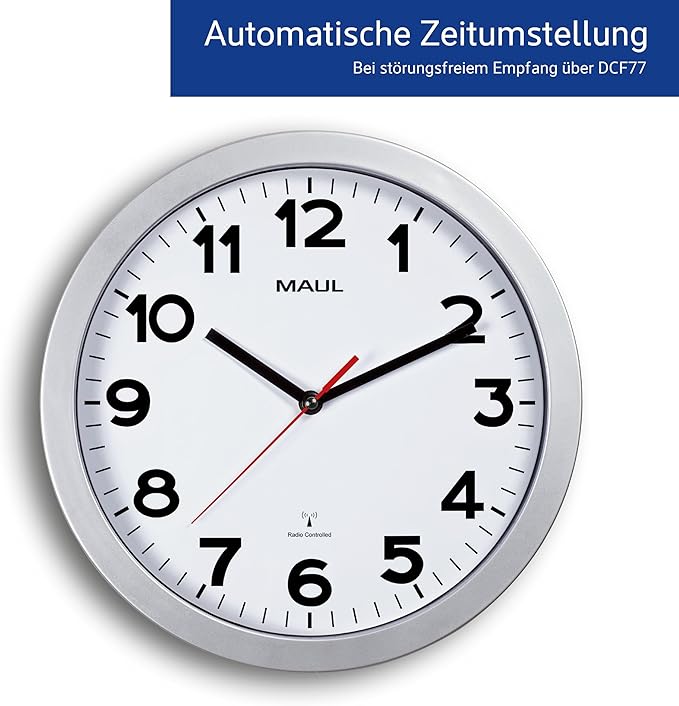 MAUL Wanduhr Step weiß/silber Kunststoff 30cm inkl. Batterie