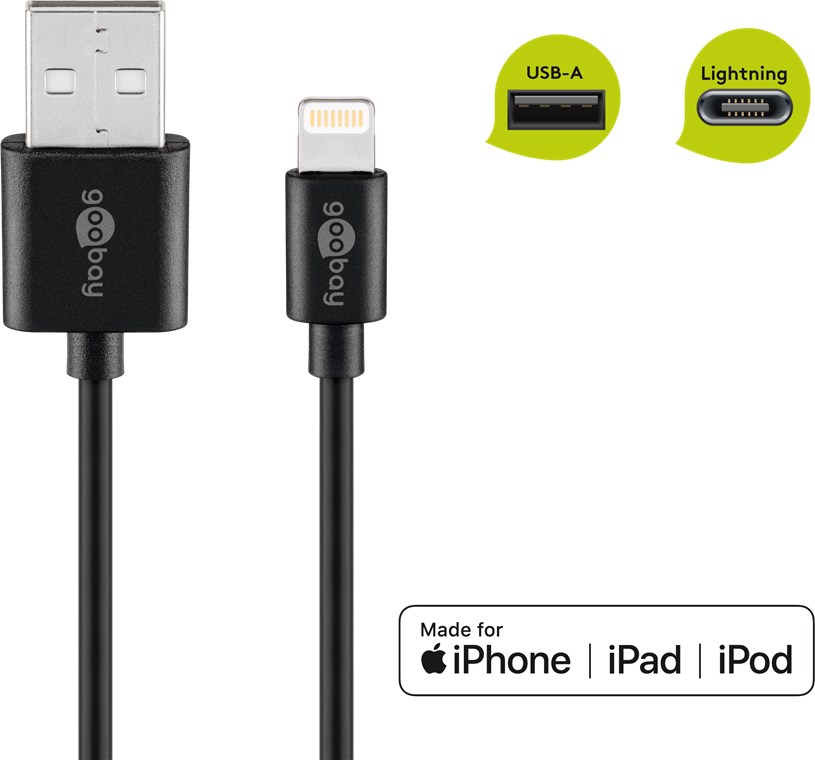Lightning USB Lade- und Synchronisationskabel, 2 m, schwarz Lightning USB Lade- und Synchronisationskabel, 2 m, schwarz