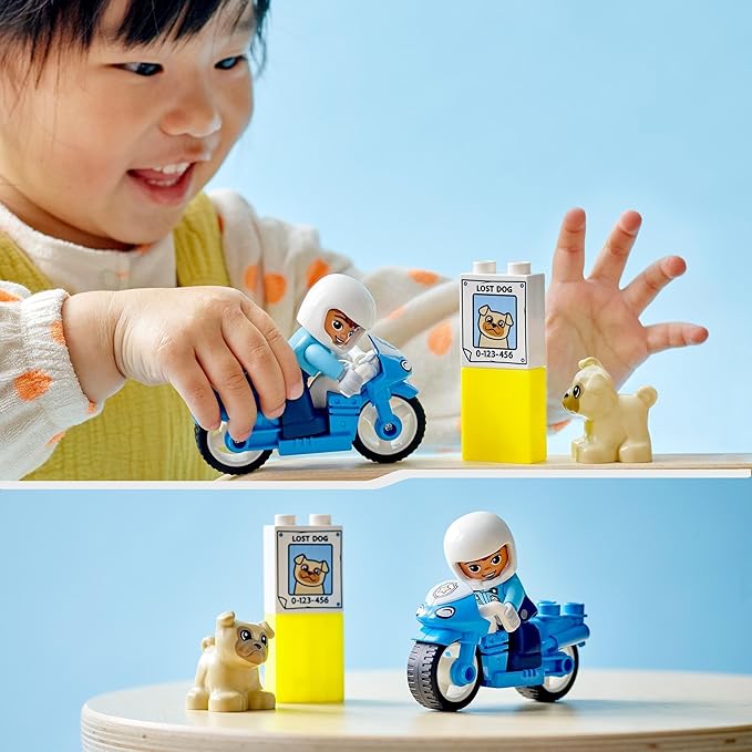 LEGO 10967 DUPLO Polizeimotorrad, Polizei-Spielzeug für Kleinkinder ab 2 Jahre, ideales Motorikspielzeug für Babys, Spielzeug-Motorrad