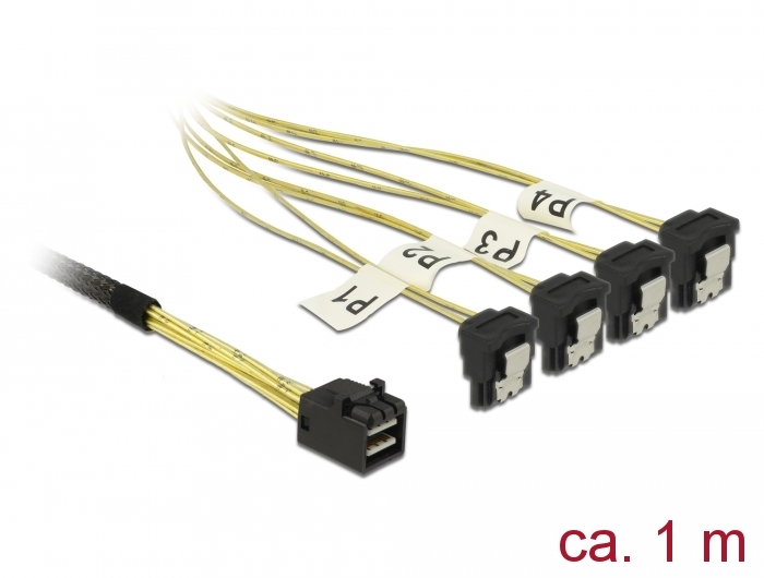 DeLOCK 85685 SCSI-Kabel Schwarz, Gelb 1 m 1 x Mini SAS HD SFF-8643 4 x SATA 7 pin