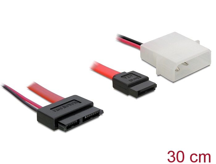 DeLOCK Cable SATA Slimline female + 2pin power > SATA SATA-Kabel 0,3 m Rot