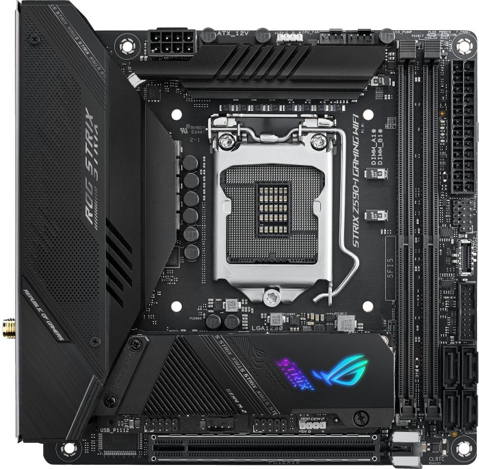 ASUS ROG STRIX Z590-I GAMING WIFI - Motherboard - Mini-ITX - LGA1200-Sockel - Z590 Chipsatz - USB-C Gen2, USB 3.2 Gen 1, USB 3.2 Gen 2, USB-C Gen 2x2 - 2.5 Gigabit LAN, Wi-Fi - Onboard-Grafik (CPU erforderlich) ASUS ROG STRIX Z590-I GAMING WIFI - Motherboard - Mini-ITX - LGA1200-Sockel - Z590 Chipsatz - USB-C Gen2, USB 3.2 Gen 1, USB 3.2 Gen 2, USB-C Gen 2x2 - 2.5 Gigabit LAN, Wi-Fi - Onboard-Grafik (CPU erforderlich)