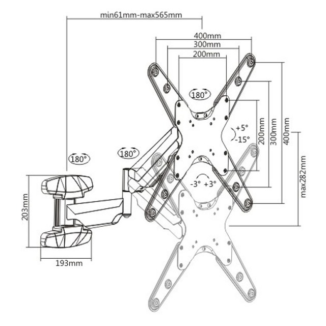 Techly Klammer - für LCD TV (einstellbarer Arm) - Schwarz - Bildschirmgröße: 58.4-139.7 cm (23"-55")