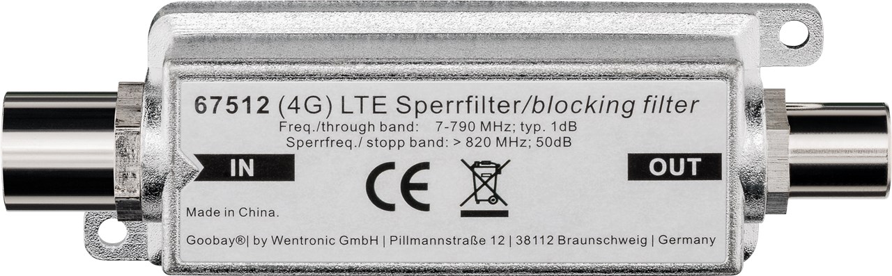 LTE/4G Sperrfilter, Koax-Stecker auf Koax-Buchse