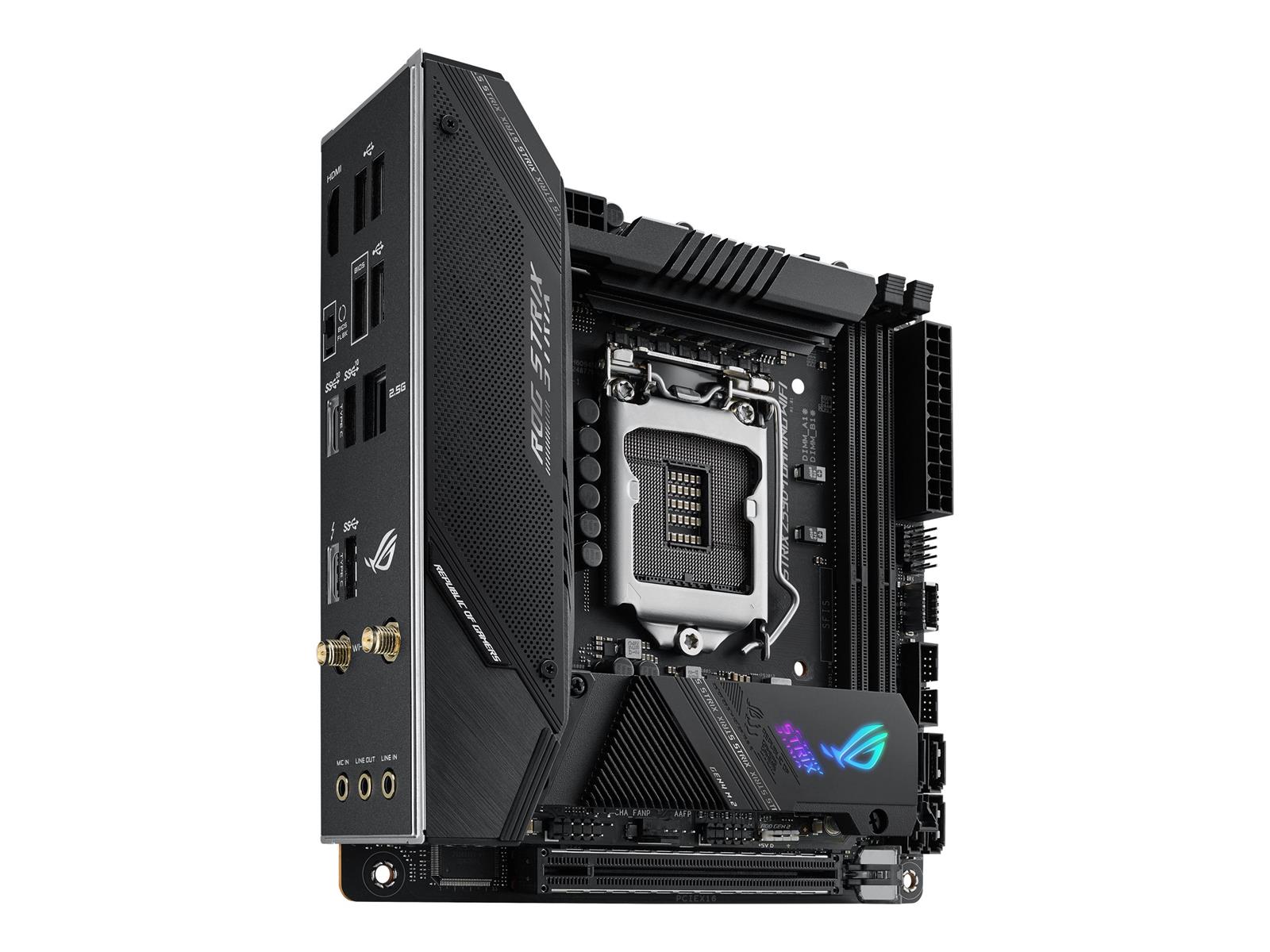 ASUS ROG STRIX Z590-I GAMING WIFI - Motherboard - Mini-ITX - LGA1200-Sockel - Z590 Chipsatz - USB-C Gen2, USB 3.2 Gen 1, USB 3.2 Gen 2, USB-C Gen 2x2 - 2.5 Gigabit LAN, Wi-Fi - Onboard-Grafik (CPU erforderlich) ASUS ROG STRIX Z590-I GAMING WIFI - Motherboard - Mini-ITX - LGA1200-Sockel - Z590 Chipsatz - USB-C Gen2, USB 3.2 Gen 1, USB 3.2 Gen 2, USB-C Gen 2x2 - 2.5 Gigabit LAN, Wi-Fi - Onboard-Grafik (CPU erforderlich)