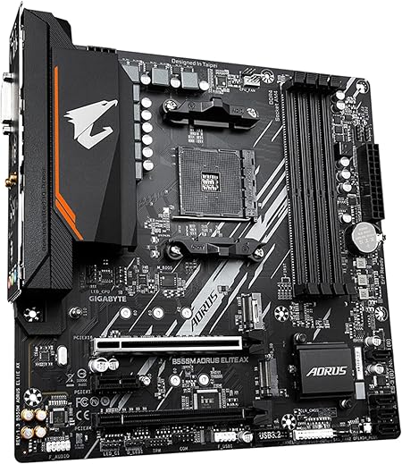 GIGABYTE B550M AORUS ELITE AX Mainboard – AMD Ryzen 5000 CPUs, 5+3 Phasen VRM, bis zu 4733 MHz DDR4, 1xPCIe 4.0 + 1xPCIe 3.0 M.2, Wi-Fi 6E, 1GbE LAN, USB 3.2 Gen 1 GIGABYTE B550M AORUS ELITE AX Mainboard – AMD Ryzen 5000 CPUs, 5+3 Phasen VRM, bis zu 4733 MHz DDR4, 1xPCIe 4.0 + 1xPCIe 3.0 M.2, Wi-Fi 6E, 1GbE LAN, USB 3.2 Gen 1