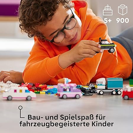 LEGO Classic Kreative Fahrzeuge, Bausteine-Set für Bunte Modellautos inkl. LKW, Polizeiauto und Baufahrzeuge, Baubare Spielzeug-Autos für Kinder, Geschenk für Jungs und Mädchen ab 5 Jahren 11036