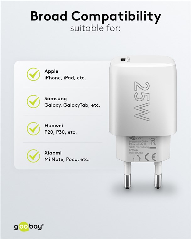 USB-C™ PD GaN Schnellladegerät (25 W) weiß USB-C™ PD GaN Schnellladegerät (25 W) weiß