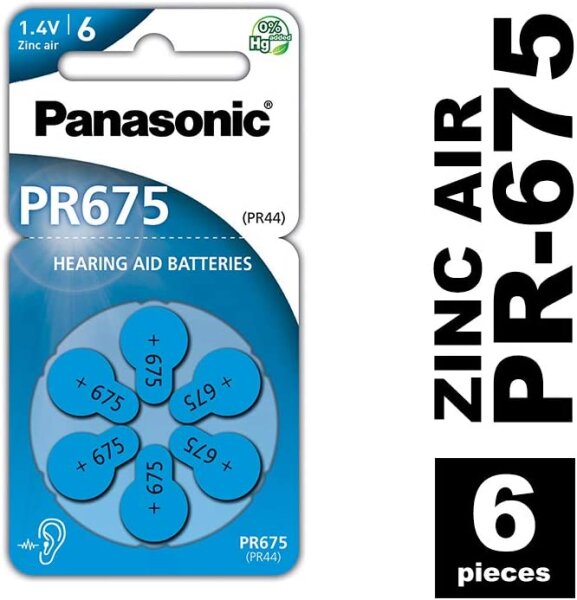 Panasonic PR 675 Hörgerätezellen Zinc Air 6er Rad