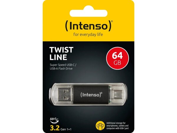 Intenso Twist Line USB-Stick 64 GB USB Type-A / USB Type-C 3.2 Gen 1 (3.1 Gen 1) Anthrazit