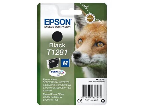 Epson Fox Singlepack Black T1281 DURABrite Ultra Ink