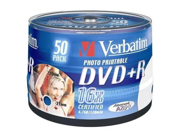 Verbatim DVD+R Wide Inkjet Printable No ID Brand 4,7 GB 50 Stück(e)