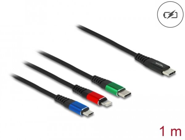 Delock USB Ladekabel 3 in 1 USB Type-C™ zu Lightning™ / Micro USB / USB Type-C™