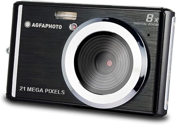 AGFA Photo Realishot DC5200 - Kompaktes Digitalkamera, 21MP, 2,4” LCD-Bildschirm, 8X Digitalzoom, HD 720p Video, Lithiumbatterie, SD-Karten, Szenenmodi - Schwarz