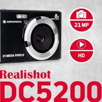 AGFA Photo Realishot DC5200 - Kompaktes Digitalkamera, 21MP, 2,4” LCD-Bildschirm, 8X Digitalzoom, HD 720p Video, Lithiumbatterie, SD-Karten, Szenenmodi - Schwarz