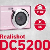 AGFA Photo Realishot DC5200 - Kompaktes Digitalkamera, 21MP, 2,4” LCD-Bildschirm, 8X Digitalzoom, HD 720p Video, Lithiumbatterie, SD-Karten, Szenenmodi - Rosa