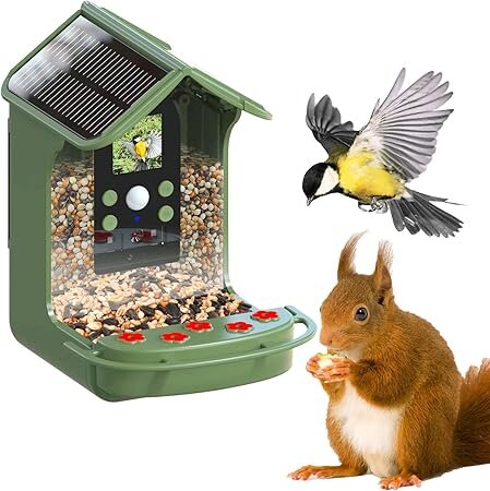 EASYPIX BirdyCam Futterhaus mit Kamera, Solarenergie, Automatische HD-Video- und Fotoaufnahmen von Vögeln, Futterspender für Garten