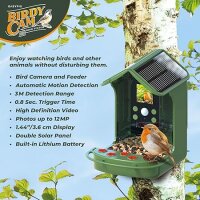 EASYPIX BirdyCam Futterhaus mit Kamera, Solarenergie, Automatische HD-Video- und Fotoaufnahmen von Vögeln, Futterspender für Garten