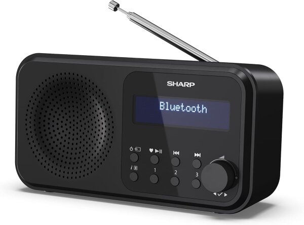 SHARP DR-P420(BK) Tragbares DAB+ Radio mit Bluetooth 5.0, DAB+/FM, USB- oder Batteriebetrieb schwarz
