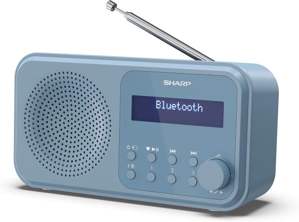SHARP DR-P420(BL) Tragbares DAB+ Radio mit Bluetooth 5.0, DAB+/FM, USB- oder Batteriebetrieb, Dual-Wecker