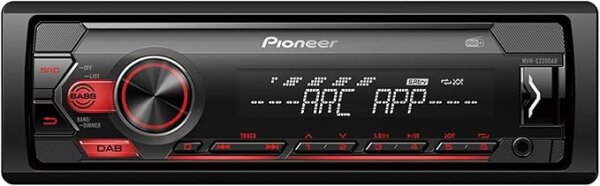 Pioneer Electronics MVH-S220DAB, 1-DIN-Autoradio mit RDS und DAB+, rot, USB für MP3, WMA, WAV, FLAC, AUX-Eingang, Android-Unterstützung, iPhone-Steuerung, ARC App