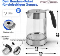 ProfiCook® Glas-Wasserkocher | 1,7 Liter | Glas-/Edelstahlgehäuse | 70° C bis 100° C