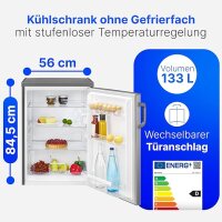 omann® Kühlschrank ohne Gefrierfach | Energieklasse D | 85cm | leise 39dB | 3 Ablagen | Türanschlag wechselbar | 133L