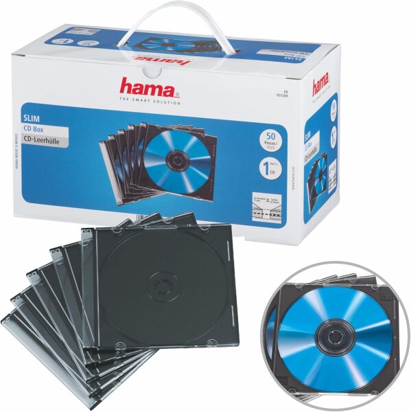 1x50 Hama CD-Leerhülle SlimLine Transparent-Schwarz        51269