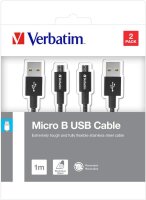 1x2 Verbatim Micro USB Kable Sync & Charge 100cm black  48874