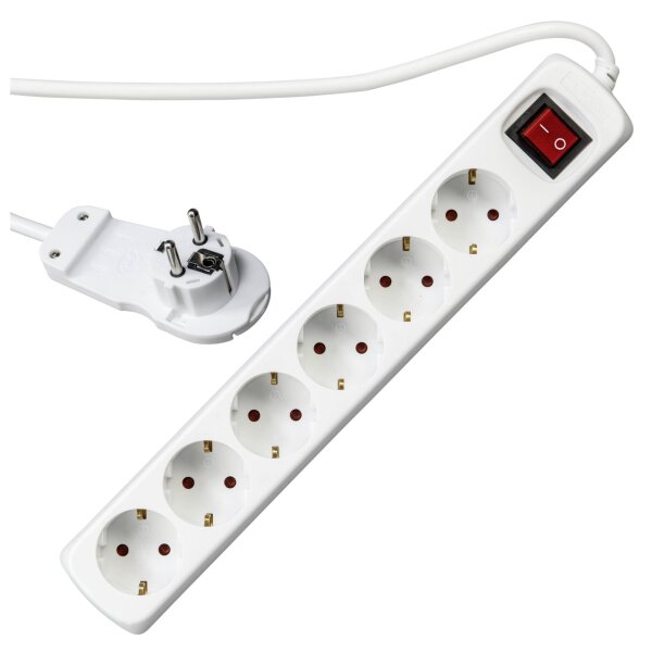 REV Steckdosenleiste 2m 6fach Flachstecker mit Schalter, weiß