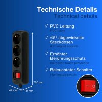 REV Steckdosenleiste 3+1-fach 2m + Schalter schwarz Powersplit