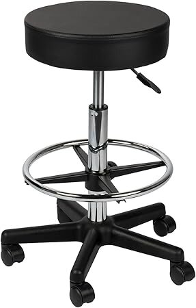 Walimex Rollhocker mit schwarzem Polstersitz, Höhenverstellbar & bis 120 kg belastbar, 65-87cm Sitzhöhe, 360° Drehbar, Bürohocker, Drehhocker