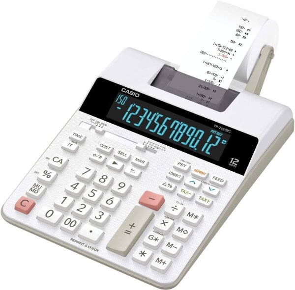 CASIO Druckender Tischrechner FR-2650RC, 12-stellig, 2-Farbdruck, Steuerberechnung, Netzbetrieb inkl. Netzteil