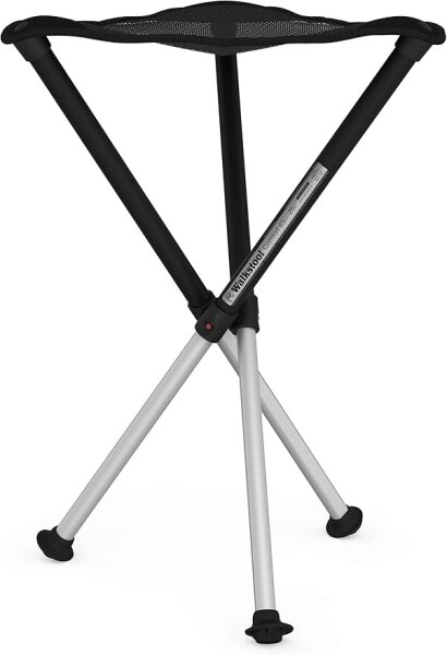 Walkstool - Modell Comfort - Schwarz und Silber - 3-Beiniger Klapphocker aus Aluminium - Sitzhöhe 65 cm - Klapphocker Faltbar, Belastbar mit 250 kg - Hergestellt in Schweden