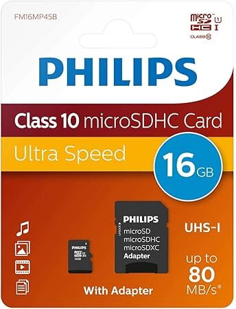 Philips MicroSDHC Card      16GB Class 10 UHS-I U1 incl. Adapter
