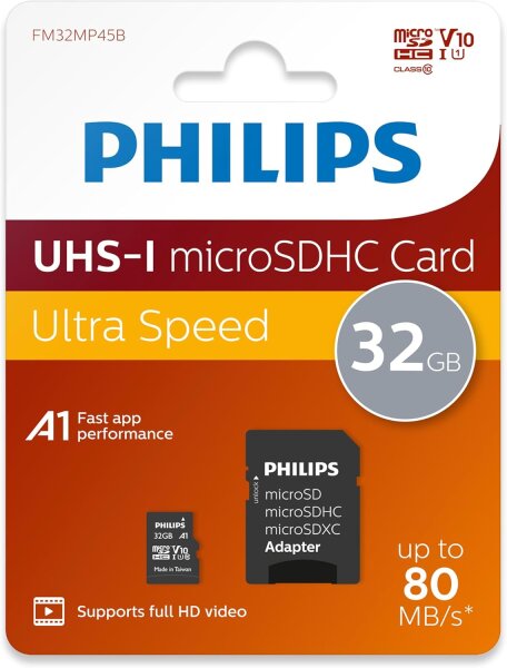 Philips MicroSDHC Card      32GB Class 10 UHS-I U1 incl. Adapter