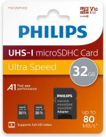 Philips MicroSDHC 2-Pack    32GB Class 10 UHS-I U1 incl. Adapter