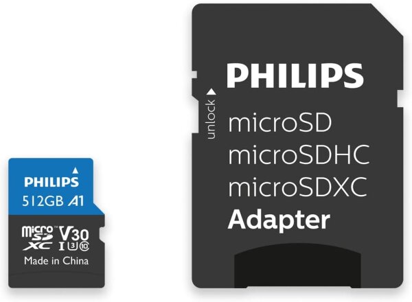 Philips MicroSDXC Card     512GB Class 10 UHS-I U3 incl. Adapter