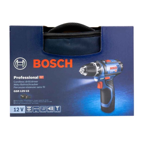 Bosch GSR 12V-15 Akku-Bohrschrauber 2x2,0Ah